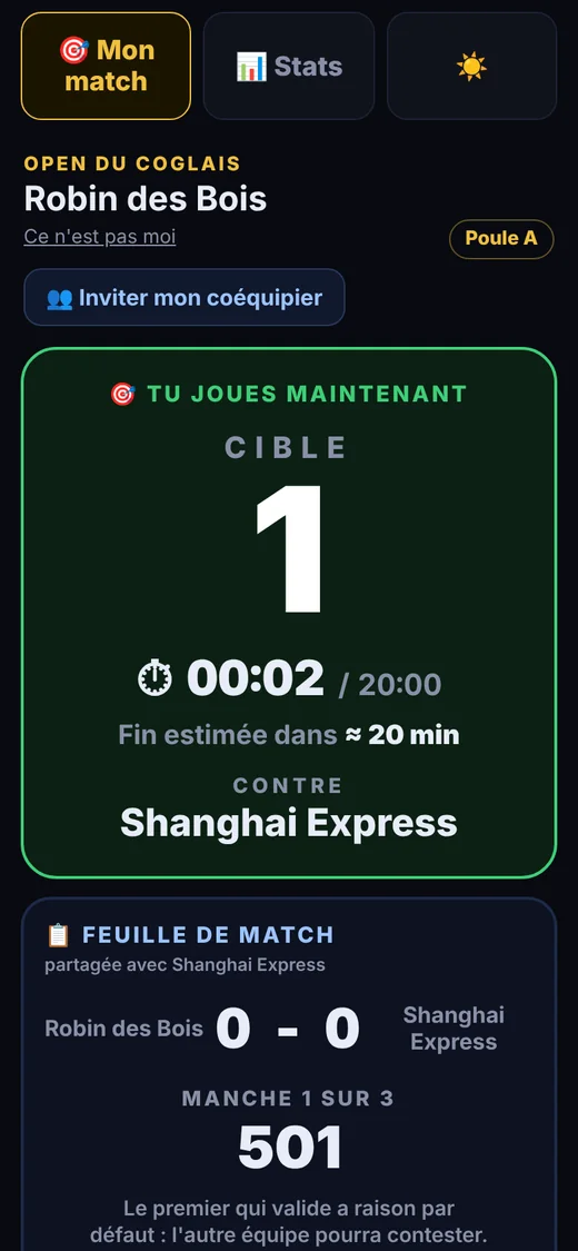 Match en cours avec le numéro de cible en grand